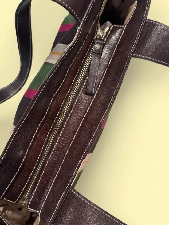 VINTAGE 2002 Kate Spade Westbury bag multicolored stripe with brown leather - Picture 7 of 8